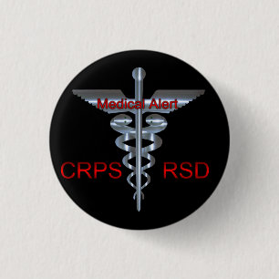 CRPS RSD  Medical Alert Silvear Asclepius Caduceus 1 Inch Round Button