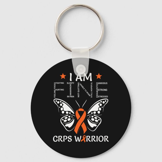 Crps Warrior I Am Fine Orange Ribbon Butterfly Rsd Keychain (Front)