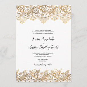Cru Boho de faire-part de mariage de dentelle d'or