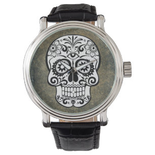 Cru de montre d'ardoise de crâne de sucre noir et