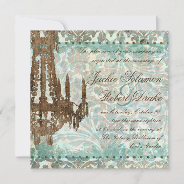 Cru élégant Teal de lustre de faire-part de (Devant)