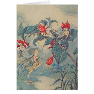 Cru - fées au jeu dans un jardin,