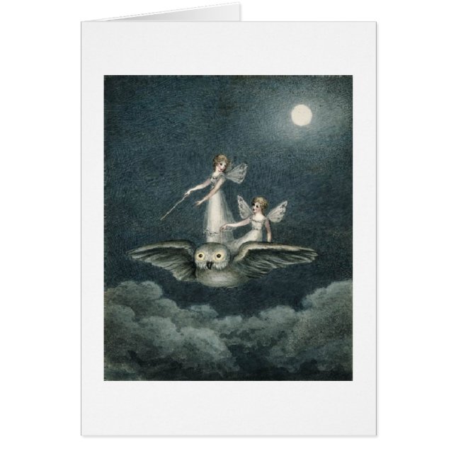 Cru - fées volant sur un hibou de retour, (Devant)