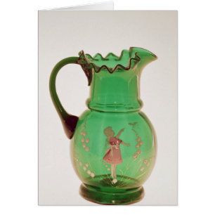 Cruche verte de Mary Gregory avec l'émail mis le