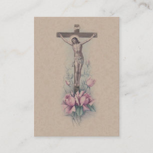 Crucified Christ Pink Roses"YOUR CROSS"  Holy Card