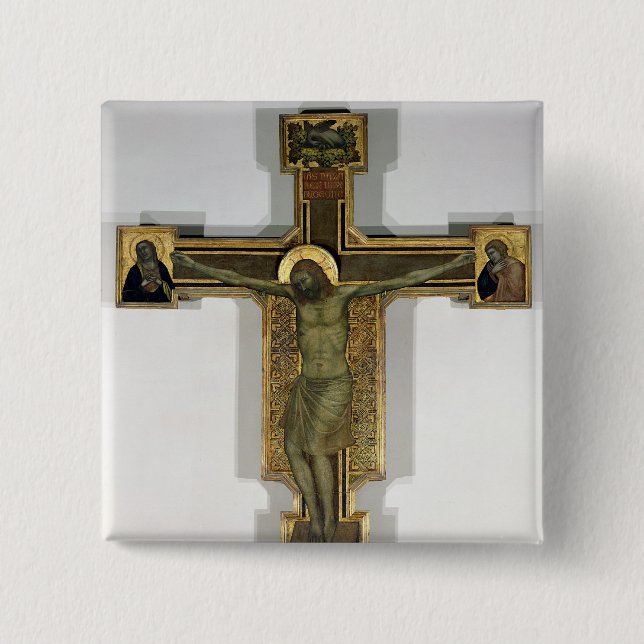 Crucifix 2 inch square button (Front)
