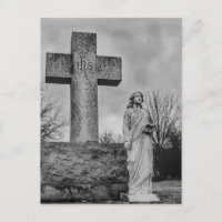 Crucifix and angel in black and white
