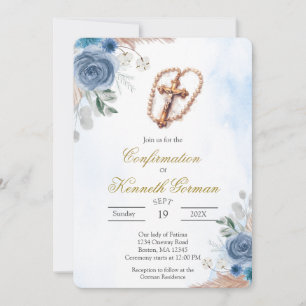 Crucifix blue floral confirmation Invitation