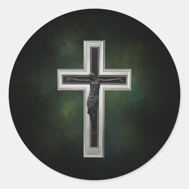 Crucifix Classic Round Sticker (Front)