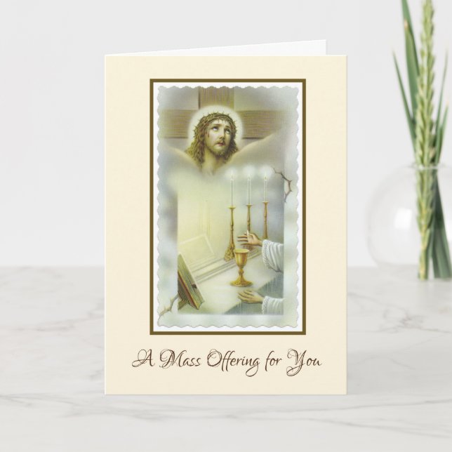 Crucifix Mass Offering Chalice Candles Priest Holiday Card (Front)