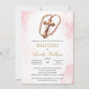 Crucifix Spanish baptism Invitation