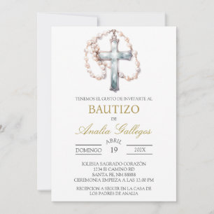 Crucifix Spanish baptism Invitation