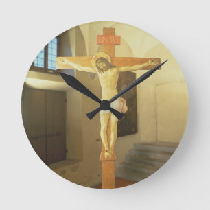 Crucifix (tempera on wood) round clock
