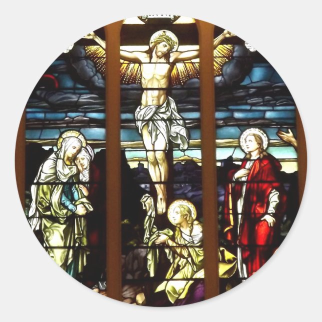 Crucifixion - Jesus on The Cross (Stained Glass) Classic Round Sticker (Front)