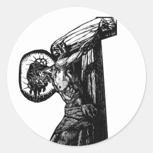 Crucifixion Of Christ Black and White Illustration Classic Round Sticker