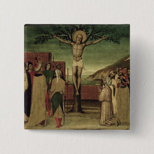 Crucifixion of St. Andrew 2 Inch Square Button (Front)