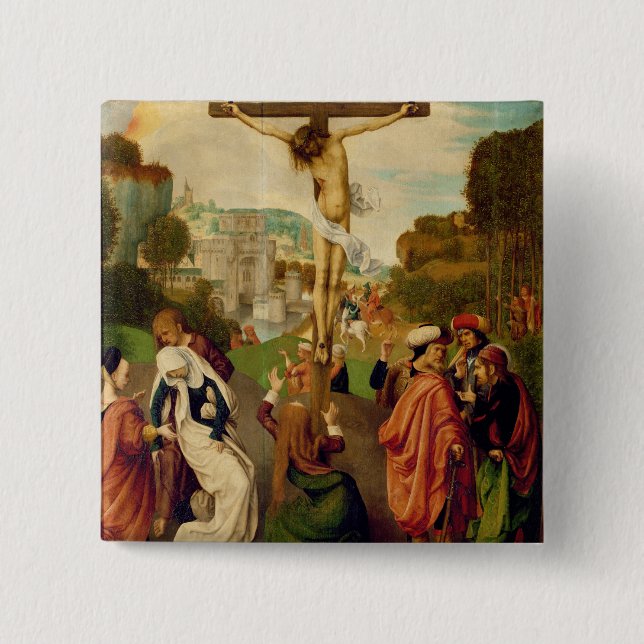 Crucifixion (oil on panel) 2 inch square button (Front)