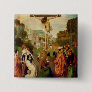 Crucifixion (oil on panel) 2 inch square button