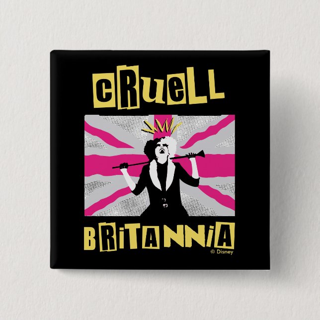 Cruella | Cruell Britannia Flag Pop Art 2 Inch Square Button (Front)