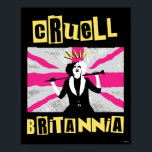 Cruella | Cruell Britannia Flag Pop Art Poster<br><div class="desc">Cruella throwing her head back in laughter in front of the British flag with mixed letters that read "Cruell Britannia".</div>