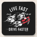 Cruella De Vil | Live Fast Drive Faster Coaster<br><div class="desc">Check out this design featuring the Cruella De Vil from the animated film One Hundred and One Dalmatians.</div>