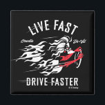 Cruella De Vil | Live Fast Drive Faster Magnet<br><div class="desc">Check out this design featuring the Cruella De Vil from the animated film One Hundred and One Dalmatians.</div>