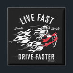 Cruella De Vil | Live Fast Drive Faster Magnet<br><div class="desc">Check out this design featuring the Cruella De Vil from the animated film One Hundred and One Dalmatians.</div>
