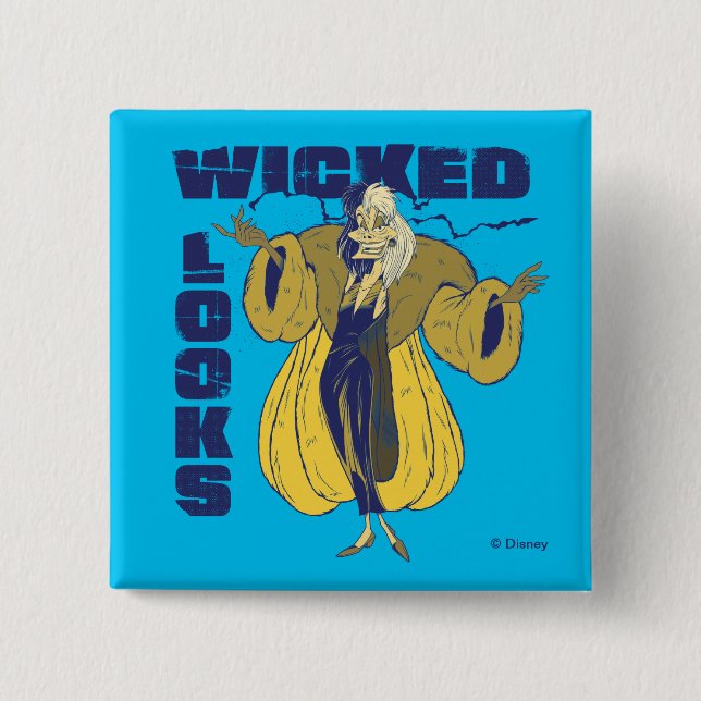 Cruella De Vil | Wicked Looks 2 Inch Square Button (Front)