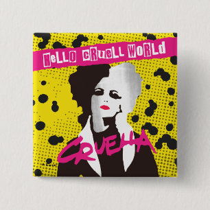 Cruella Hello Cruell World Ransom Stencil Art 2 Inch Square Button
