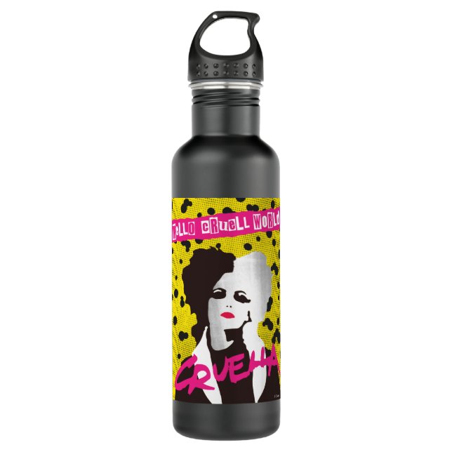 Cruella | Hello Cruell World Ransom Stencil Art 710 Ml Water Bottle (Front)