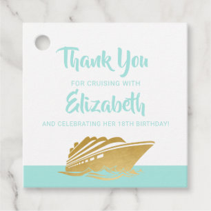 Cruise Birthday Personalized Teal and Gold Favour Tags