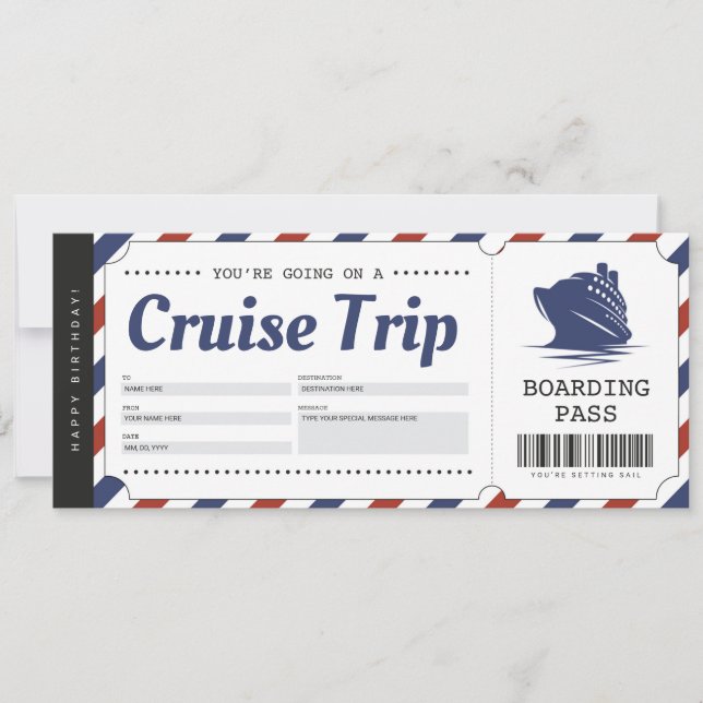 Cruise Boarding Pass Vacation Ticket Gift Voucher Invitation (Front)