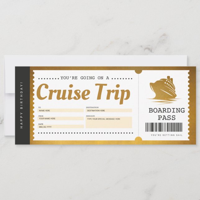 Cruise Boarding Pass Vacation Ticket Gift Voucher Invitation (Front)