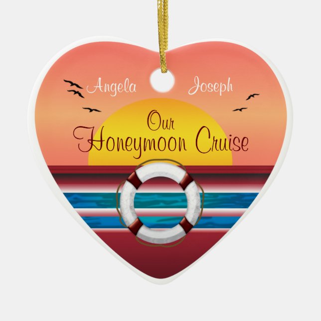 Cruise Honeymoon - Sunset Template Heart Ceramic Ornament (Front)