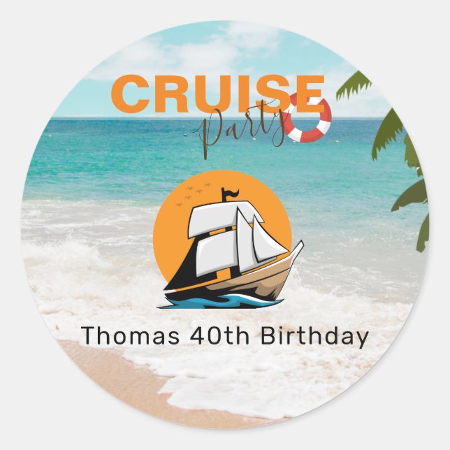 Cruise Party 40 Birthday Party Classic Round Sticker (Front)