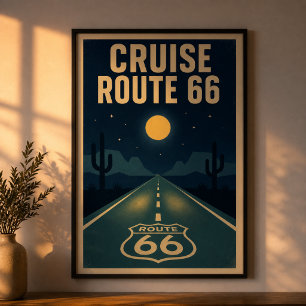 Cruise Route 66 Midnight Litho Poster