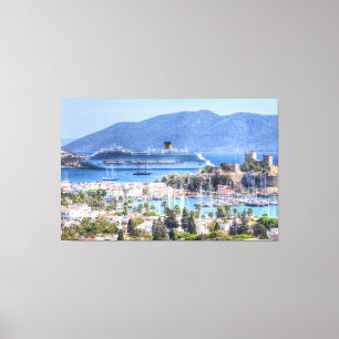 Cruise Ship And Bodrum Castle Canvas Print