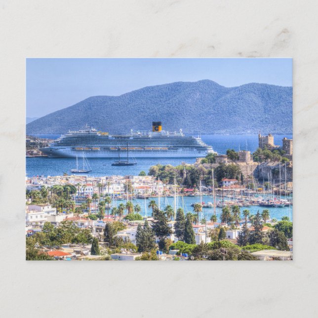 Cruise Ship And Bodrum Castle Holiday Postcard (Front)
