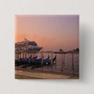 Cruise Ship and Gondolas near Grand Canal, Italy 2 Inch Square Button