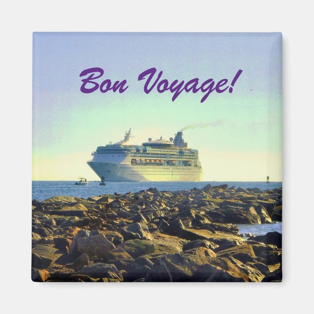 Cruise Ship and Jetties Bon Voyage Magnet (Front)