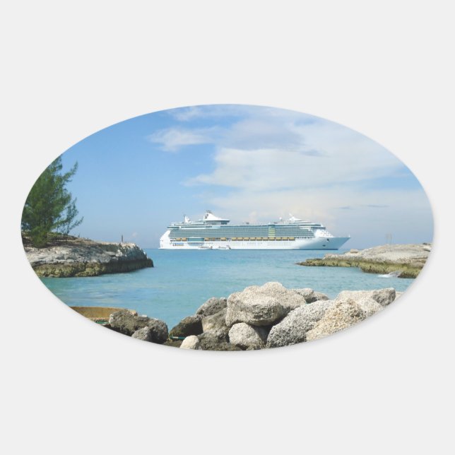 Cruise Ship at CocoCay Oval Sticker (Front)