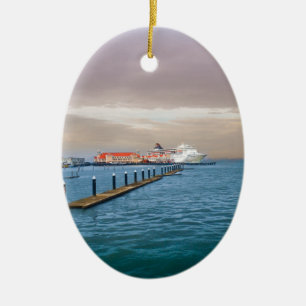Cruise Ship At The Pier Ceramic Ornament