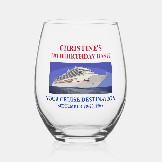 Cruise Ship Birthday Vacation Travel Favour Stemless Wine Glass (Front)