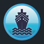 Cruise Ship Cabin Stateroom Door Marker Magnet<br><div class="desc">Simple and modern blue cruise ship icon helps you find your cabin stateroom. Attach this cruise ship stateroom door magnet to your metal door to help you locate your stateroom. Features a icon of a cruise ship sailing on the ocean.</div>