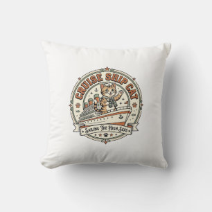 Cruise Ship Cat Cruise Ship Cat Vintage Vector Art Throw Pillow