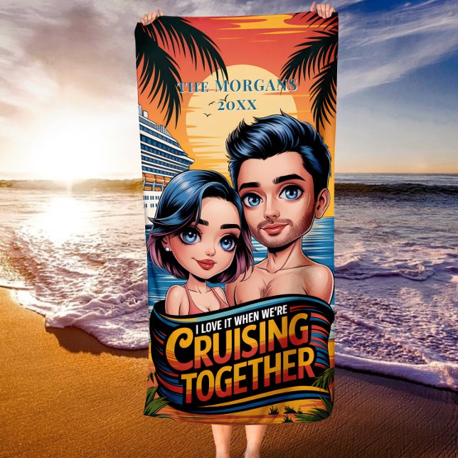 Cruise Ship Cruising Together Custom Chibi Couple Beach Towel (Creator Uploaded)