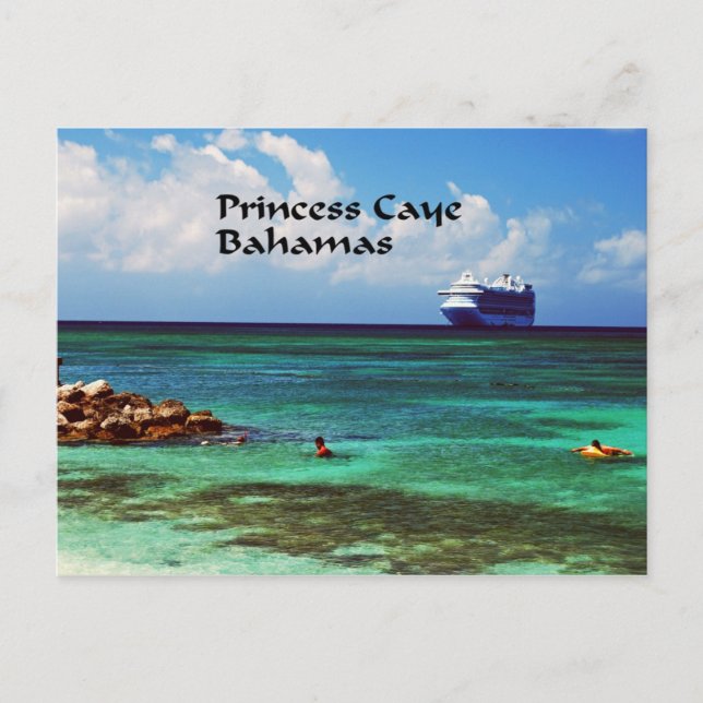 Cruise ship docked at a tropical exotic island postcard (Front)