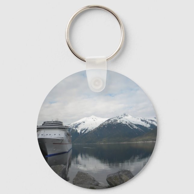 Cruise Ship Docked in Skagway, Alaska Keychain (Front)