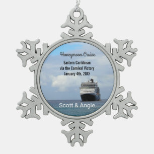 Cruise Ship   Honeymoon Personalized Snowflake Pewter Christmas Ornament