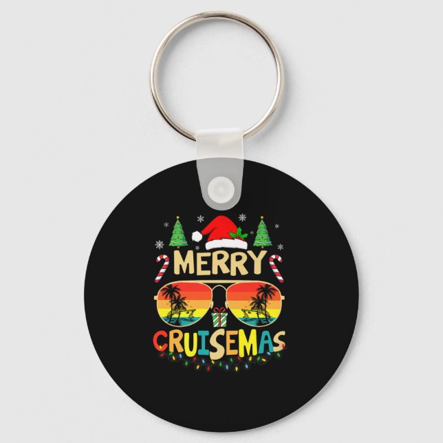 Cruise Ship Merry Christmas Lights Cruising Vacati Keychain (Front)